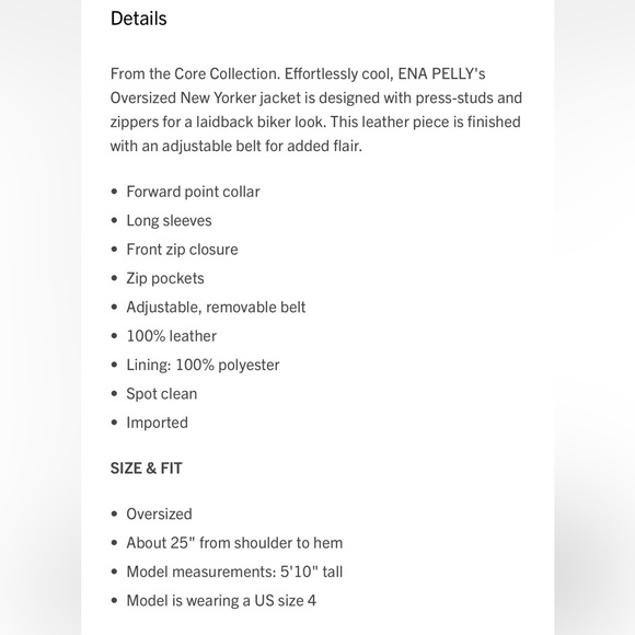 NWT ENA PELLY NEW YORKER OVERSIZED LEATHER JACKET SZ 2 - Picture 13 of 13